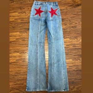 Free People Jeans Red Star Print